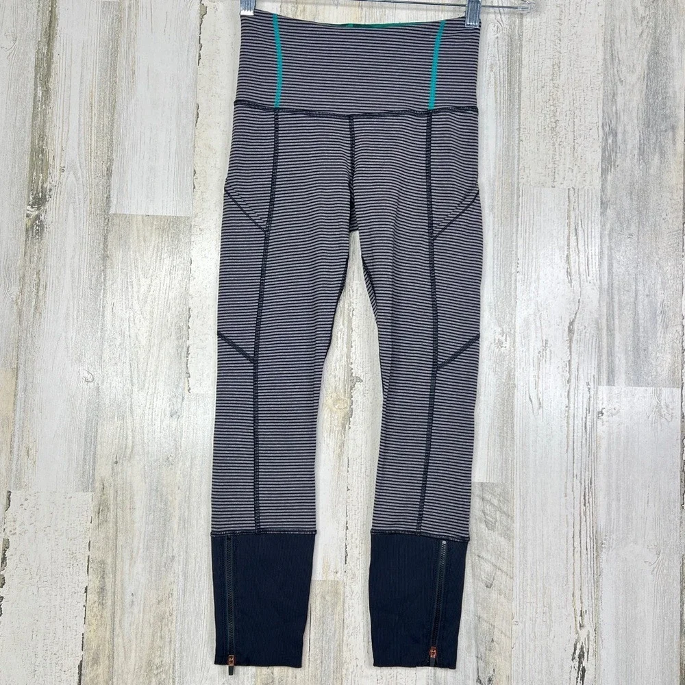 Lululemon Rebel Runner Crop Leggings Mini Pop Stripe Slate Black Grey, Size‎ 2